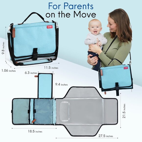 KITZEE Portable Changing Pad with Large Storage for Baby - Light Blue - Picture 6 of 11